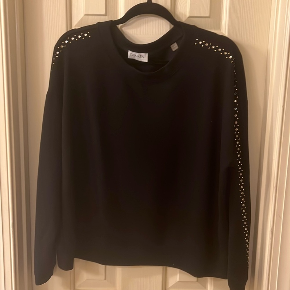 Carmen Marc Valvo studded rhinestone sweatshirt